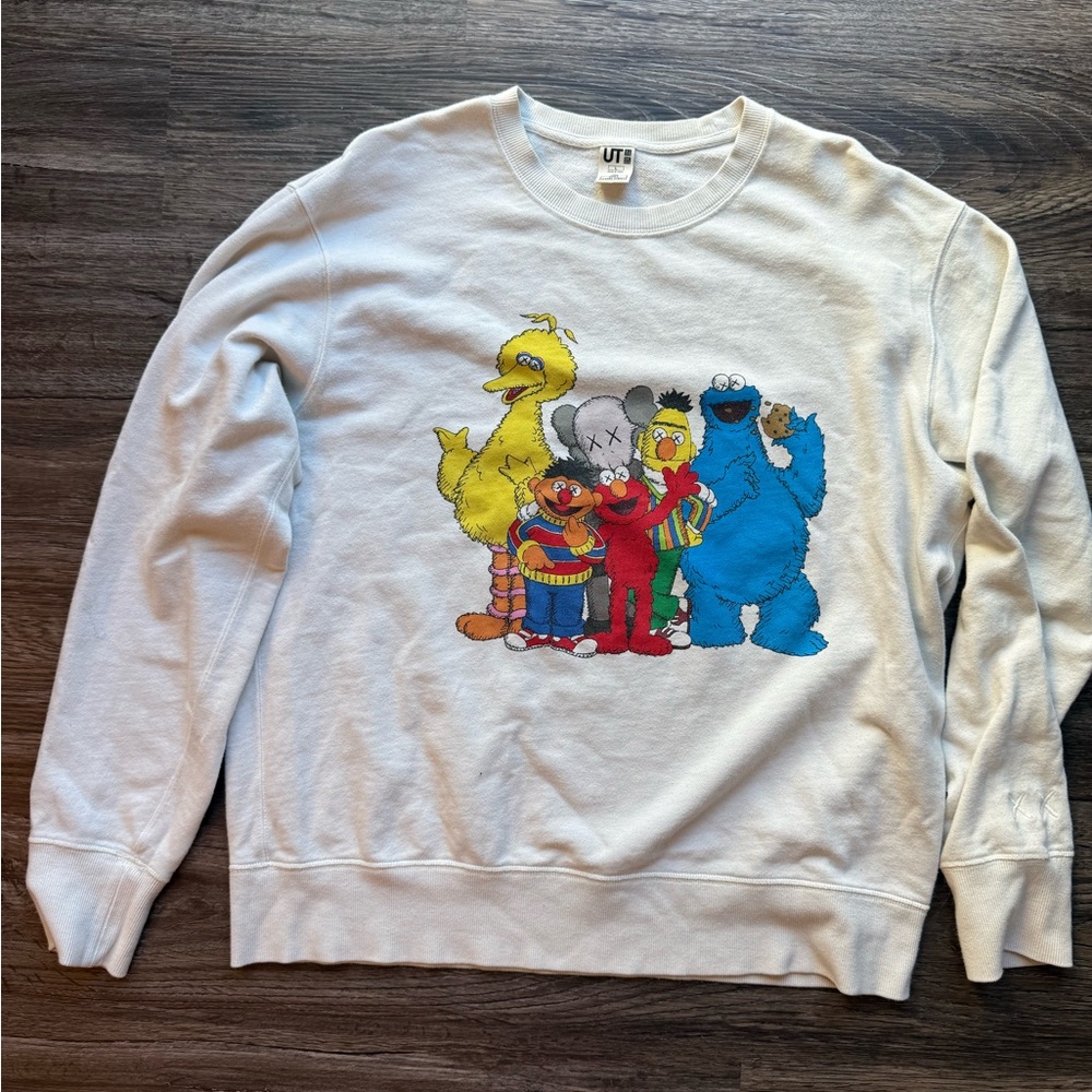 KAWS White Crewneck Sweater with Sesame Street Characters